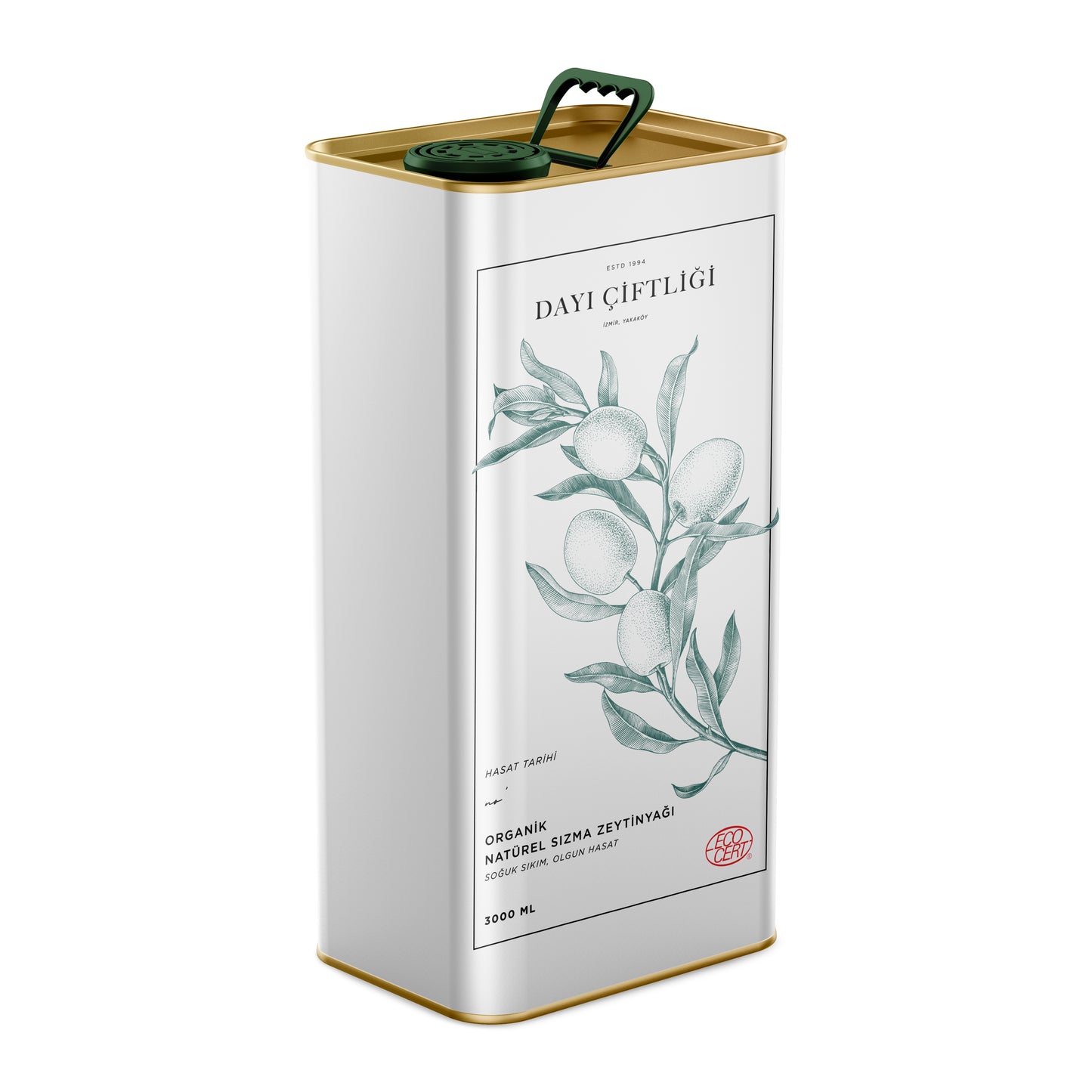 Organik Soğuk Sıkım Erken Hasat Zeytinyağı - 3 Litre